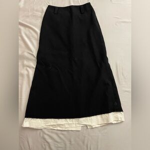 Black Wool Maxi Skirt with White Fringe